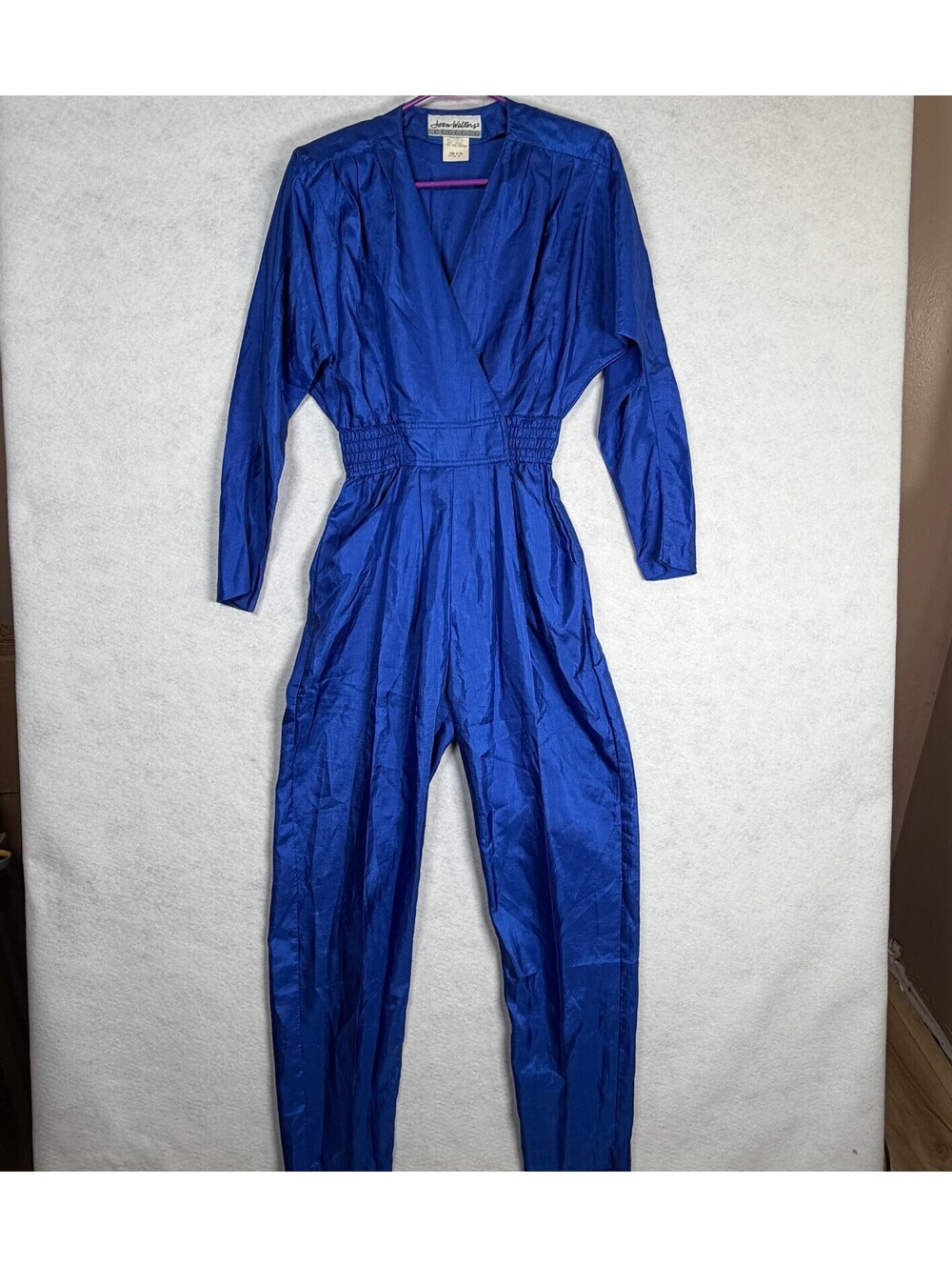 Vintage 80s Joan Walters Royal Blue Jumpsuit Small Dolman Sleeve USA Made